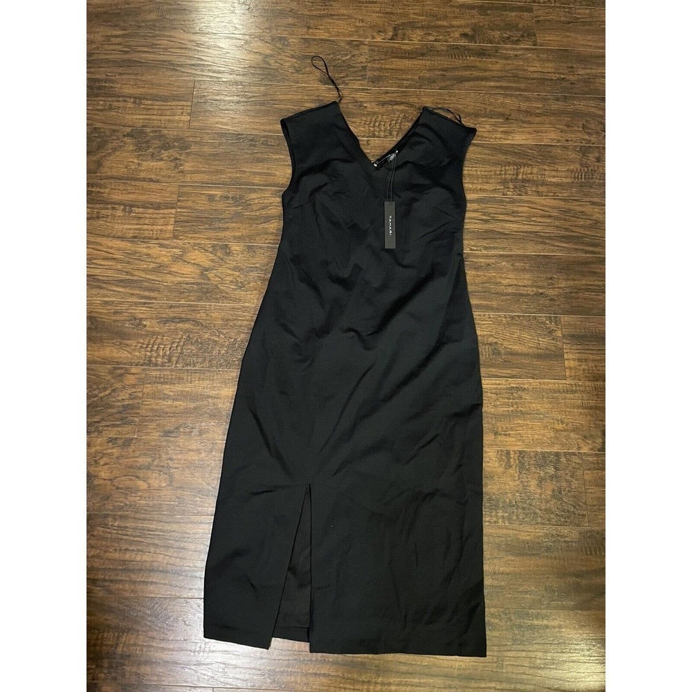 Tahari Women's Black V-Neck Knit Nylon Dress Sz4